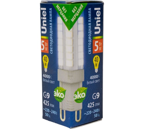 Лампа Uniel, LED-JCD-5W/4000K/G9/CL, GLZ09TR, светодиодная, прозрачная, UL-00006749