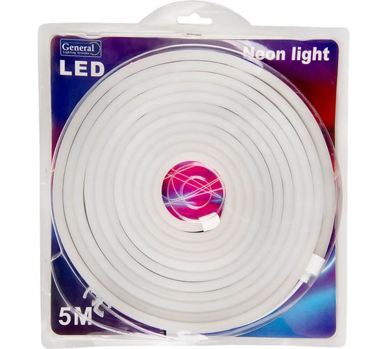Светодиодная лента General Lighting Systems гибкий неон 5 м, 9,6Вт/м, 12В, 6мм, IP67, 6500К, холодный белый GLS-2835-120-9.6-12-NL-IP67-6 510411