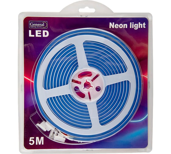 Светодиодная лента General Lighting Systems гибкий неон 5 м, 9,6Вт/м, 12В, SMD2835, 6мм, IP67, синий GLS-2835-120-9.6-12-NL-IP67-B 512611