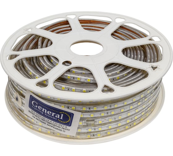 Лента светодиодная General Lighting Systems GLS-5050-60-14.4-220-IP67-6, 50 метров, 14,4Вт/м, 220В, SMD5050, 6,5мм, IP67, 60 диодов/м, 10Лм/м, 6500К - холодный белый, 504715