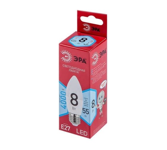Набор светодиодных лампочек ЭРА RED LINE LED B358W840E27 R (EC) Е14 / E14 8Вт свеча, нейтральный белый свет, 10 штук Б0056230