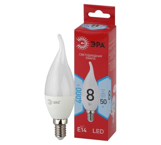 Набор светодиодных лампочек ЭРА RED LINE LED BXS8W840E14 R (EC) Е14 / E14 8Вт свеча на ветру, 10 штук Б0056239