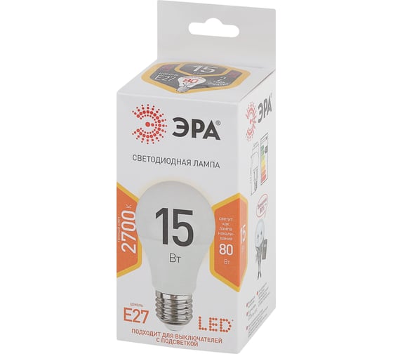Набор светодиодных лампочек ЭРА STD LED A6015W827E27 (EC) Е27 / E27 15Вт груша, теплый белый свет, 10 штук Б0056282
