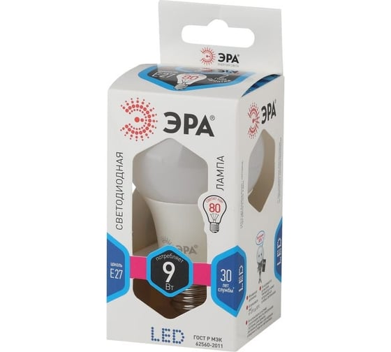 Набор светодиодных лампочек ЭРА STD LED A609W840E27 (EC) Е27 / E27 9Вт груша, нейтральный белый свет, 10 штук Б0056274