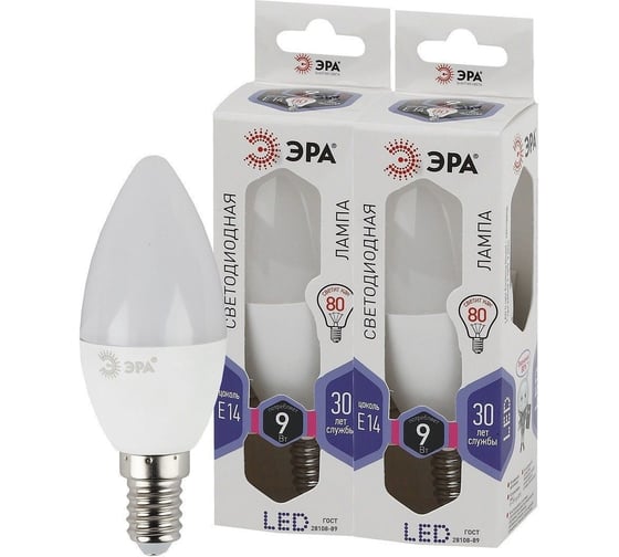 Набор светодиодных лампочек ЭРА STD LED B359W860E14 (EC) Е14 / E14 9Вт свеча, холодный дневной свет, 10 штук Б0056311
