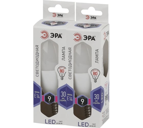 Набор светодиодных лампочек ЭРА STD LED B359W860E14 (EC) Е14 / E14 9Вт свеча, холодный дневной свет, 10 штук Б0056311