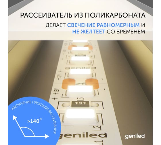 Профиль для светодиодной ленты geniled алюминиевый, накладной, 1 метр, 5 шт, белый 12131_1_ch_5