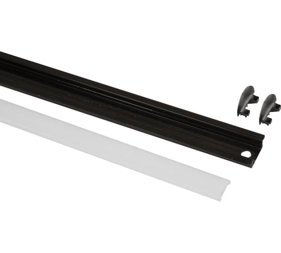 Комплект профиля для светодиодной ленты geniled врезной, 22x6x1000, М16, черный с заглушками и плоским черным рассеивателем 12130b_1_ch