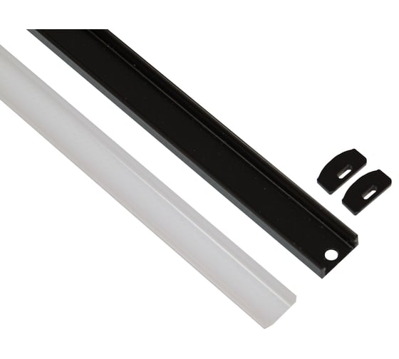 Профиль для светодиодной ленты geniled накладной, Black, 16x7x1000, М16, с заглушками и рассеивателем 12131b_1 1