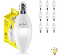 Светодиодная лампа geniled энергосберегающая, E14, C37, 9Вт, 3000K, 90Ra, свеча, 10 шт 01377_3000_10