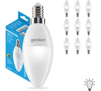 Светодиодная лампа geniled энергосберегающая, E14, C37, 9Вт, 4000K, 90Ra, свеча, 10 шт 01377_4000_10