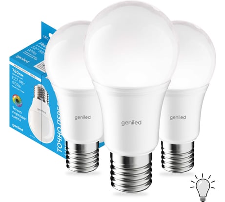 Светодиодная лампа geniled энергосберегающая, E27, A60, 16Вт, 4000K, 90Ra, груша, 3 шт 01373_4000_3