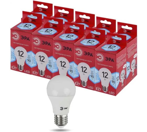 Набор светодиодных лампочек ЭРА RED LINE LED A6012W840E27 R (EC) Е27 / E27, 12Вт, груша нейтральная, 10 шт Б0056194