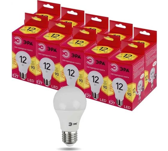 Набор светодиодных лампочек ЭРА RED LINE LED A6012W827E27 R (EC) Е27 / E27 12Вт, груша теплый, 10 шт Б0056193
