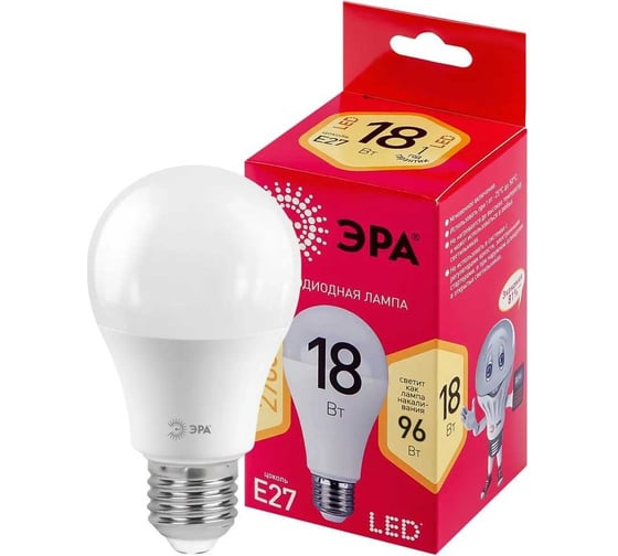 Набор светодиодных лампочек ЭРА RED LINE LED A6518W827E27 R (EC) Е27 / E27 18Вт, груша теплый, 10 шт Б0056196