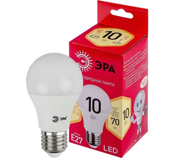 Набор светодиодных лампочек ЭРА RED LINE LED A6010W827E27 R (EC) Е27 / E27 10Вт, груша теплый, 10 шт Б0056190
