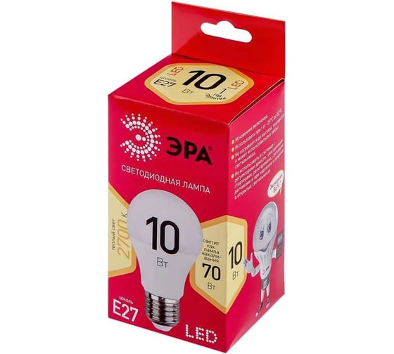 Набор светодиодных лампочек ЭРА RED LINE LED A6010W827E27 R (EC) Е27 / E27 10Вт, груша теплый, 10 шт Б0056190