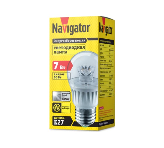 Лампа Navigator NLL-G45-7-230-4K-E27-CL 61593