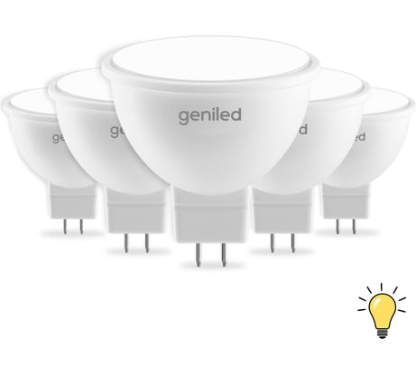 Светодиодная энергосберегающая лампа geniled GU5.3 MR16 6Вт 3000K 90Ra Софит 5 шт 01383_3000_5
