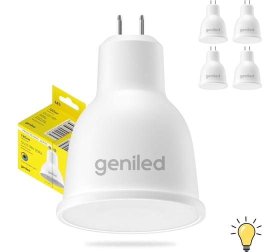 Светодиодная энергосберегающая лампа geniled GU5.3 MR16 9Вт 3000K 90Ra Софит 5 шт 01385_3000_5