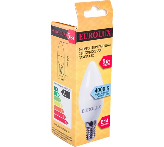 Светодиодная лампа Eurolux LL-E-C37-5W-230-4K-E14 /свеча, 5Вт, нейтр., Е14/  76/2/3
