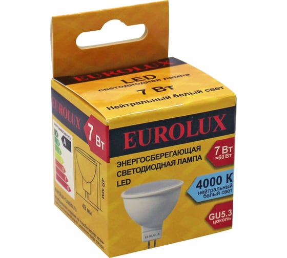 Лампа Eurolux светодиодная LL-E-MR16-7W-230-4K-GU5.3 /рефлектор, 7Вт, нейтр., GU5.3/  76/2/24