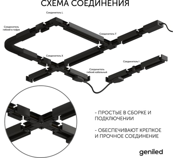 Соединитель geniled X для шинопровода однофазного черный 22021
