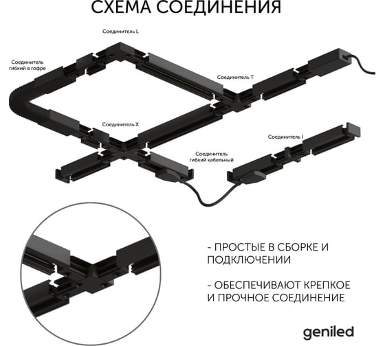 Соединитель geniled T образный для шинопровода однофазного черный 22019