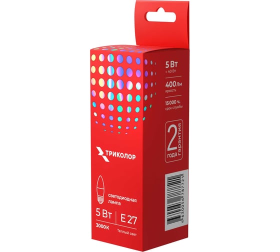 Лампа светодиодная Триколор LED C37 5Вт 3000K E27 LED-TR-C375w3KE27 1