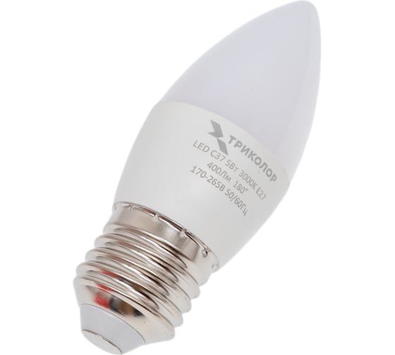 Лампа светодиодная Триколор LED C37 5Вт 3000K E27 LED-TR-C375w3KE27