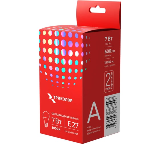 Лампа светодиодная Триколор LED А60 7Вт 3000K E27 LED-TR-А607w3KE27