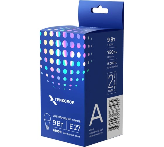 Лампа светодиодная Триколор LED А60 9Вт 6500K E27 LED-TR-А609w6KE27 1