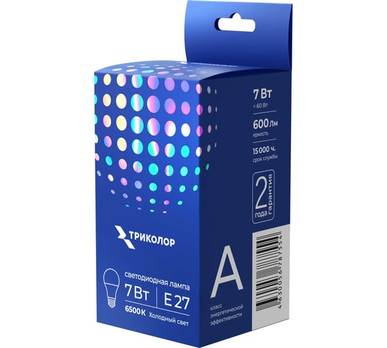 Лампа светодиодная Триколор LED А60 7Вт 6500K E27 LED-TR-А607w6KE27