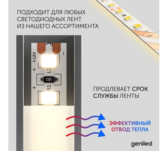 Алюминиевый профиль для светодиодной ленты geniled гибкий накладной 1 метр 5 шт 12171_1_ch_5