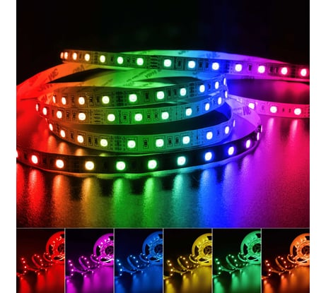 Светодиодная лента Geniled 5м 12В 14Вт/м RGB подсветка 60 led/m IP65 влагостойкая уличная 10мм 03460