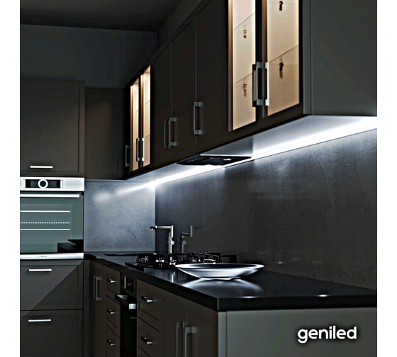Светодиодная лента geniled подсветка-для комнаты, в гардероб, на кухню-Холодный белый свет, GL-120SMD2835, 24В, Длина-5м, B-8 мм, W-12Вт, 6500 К, IP33 03466