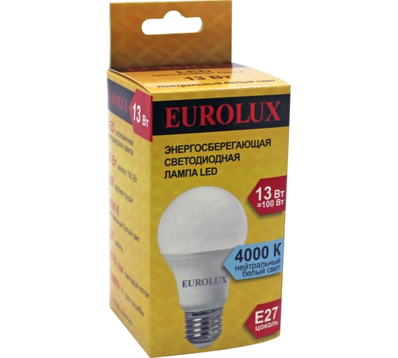 Светодиодная лампа Eurolux LL-E-A60-13W-230-4K-E27/груша, 13Вт, нейтральный, Е27 76/2/18