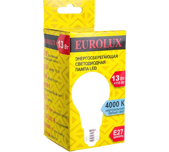 Светодиодная лампа Eurolux LL-E-A60-13W-230-4K-E27/груша, 13Вт, нейтральный, Е27 76/2/18