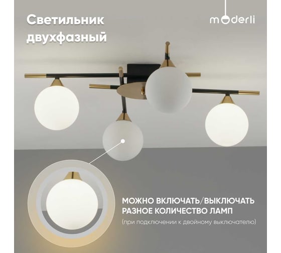 Светильник потолочный Moderli Molecule черный, золотой V10835-4C