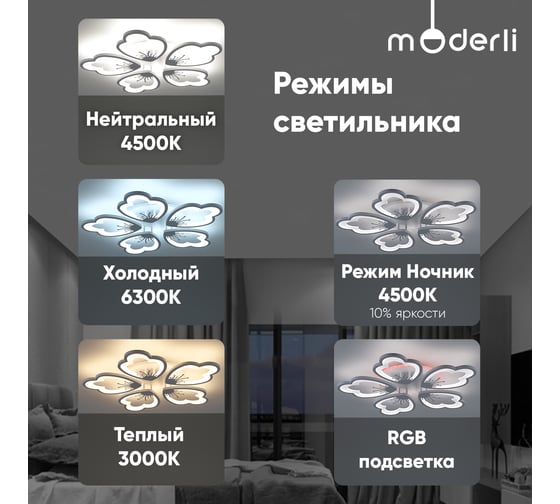 Светильник потолочный Moderli светодиодный Arina белый V10985-CL