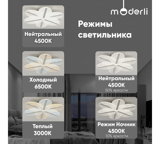 Светильник потолочный Moderli светодиодный Fiore V10675-CL