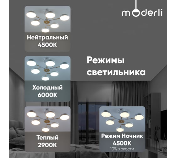 Светильник потолочный Moderli светодиодный Scandi L белый, дерево V10953-CL
