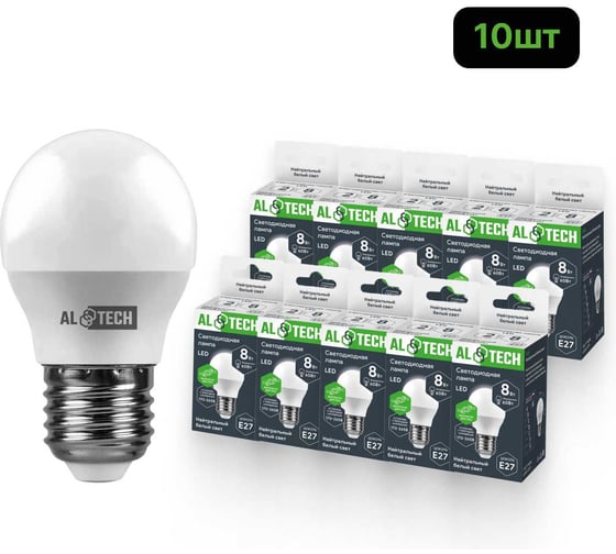 Лампочка светодиодная ALTECH LED G45-8W-840-Е27 нейтральный белый свет 10шт 4673758071514