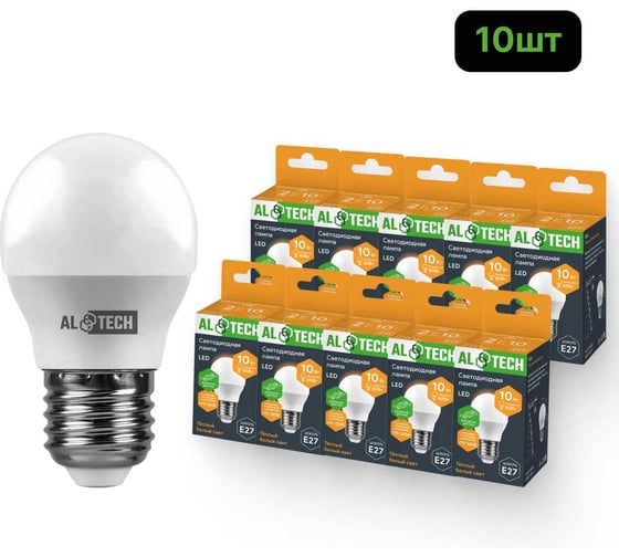 Лампочка светодиодная ALTECH LED G45-10W-830-Е27 теплый белый свет 10шт 4673758071545
