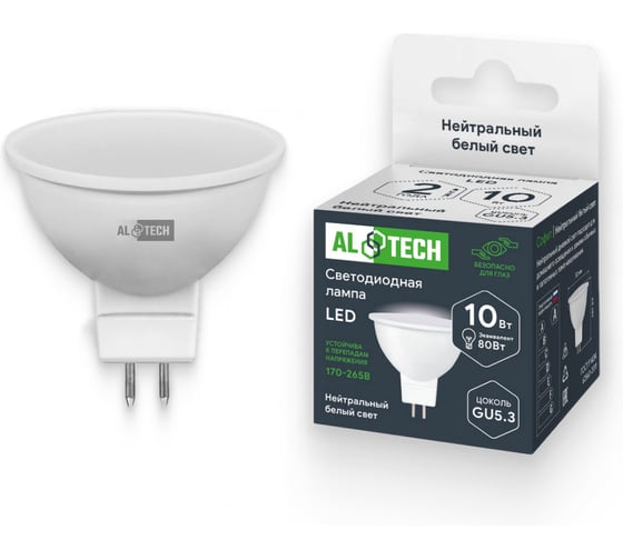 Лампочка светодиодная ALTECH LED MR16-10W-840-GU5.3 10Вт софит нейтральный белый свет 4673758071125