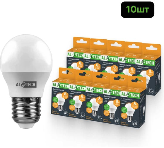 Лампочка светодиодная ALTECH LED G45-8W-830-Е27 теплый белый свет 10шт 4673758071507