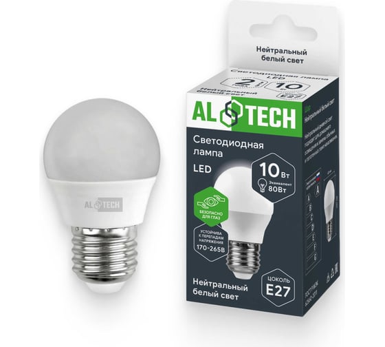 Лампочка светодиодная ALTECH LED G45-10W-840-Е27 10Вт шарик нейтральный белый свет 4673758071002 33151776