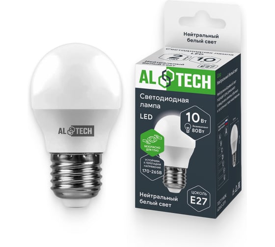 Лампочка светодиодная ALTECH LED G45-10W-840-Е27 10Вт шарик нейтральный белый свет 4673758071002