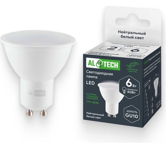 Лампочка светодиодная ALTECH LED MR16-6W-840-GU10 6Вт софит нейтральный белый свет 4673758071026
