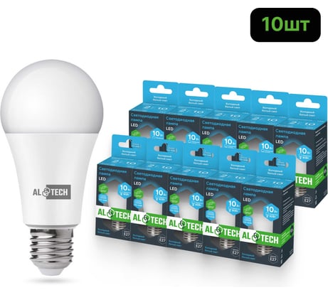 Лампочка светодиодная ALTECH LED Р60-10W-865-E27 10Вт груша холодный белый свет 10шт 4673758071354